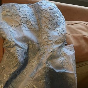 Light blue mermaid tulle lacey prom dress